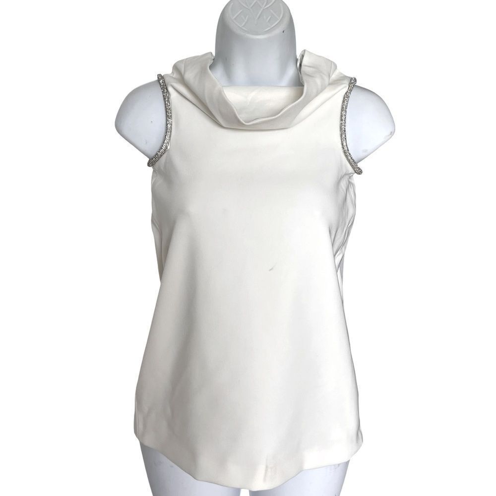 Zara Off-White Sleeveless Top with Beaded Armholes Size M